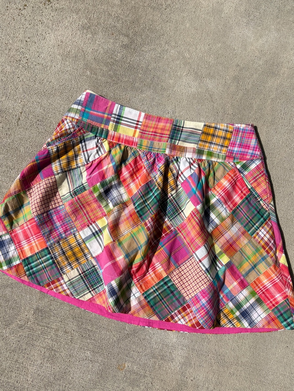 Vintage 90s Cabi patchwork madras plaid multi color rainbow cotton skirt boho - Picture 5 of 8